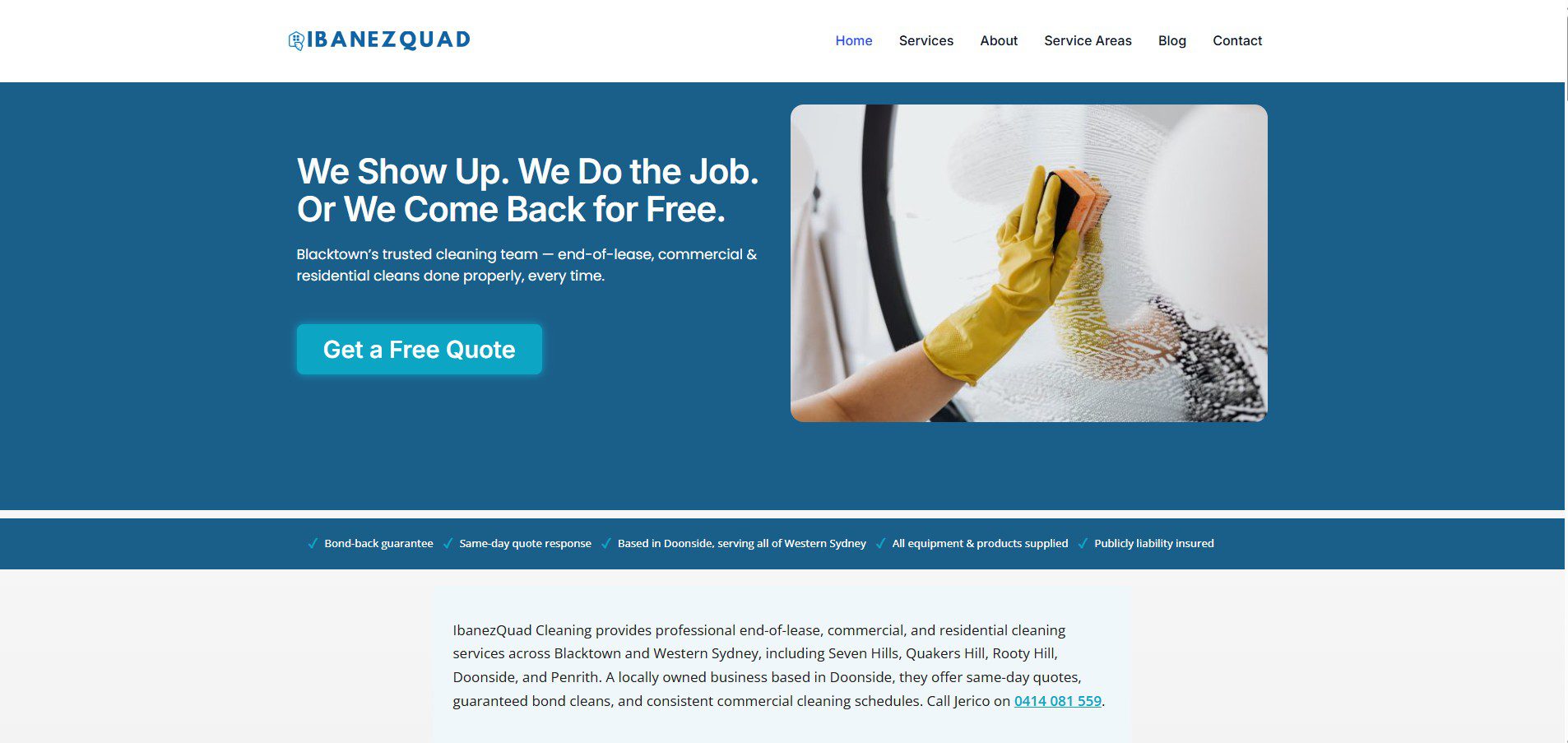IbanezQuad Cleaning website — built by Skai Web Designs, Doonside Western Sydney